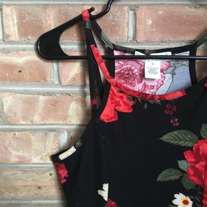 Rose patterned sleeveless black dress